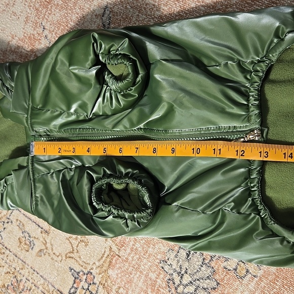 Rachel Zoe Shiny Green Fleece Lined Removeable Hood Back Pocket Dog Coat Sz L - Picture 10 of 13